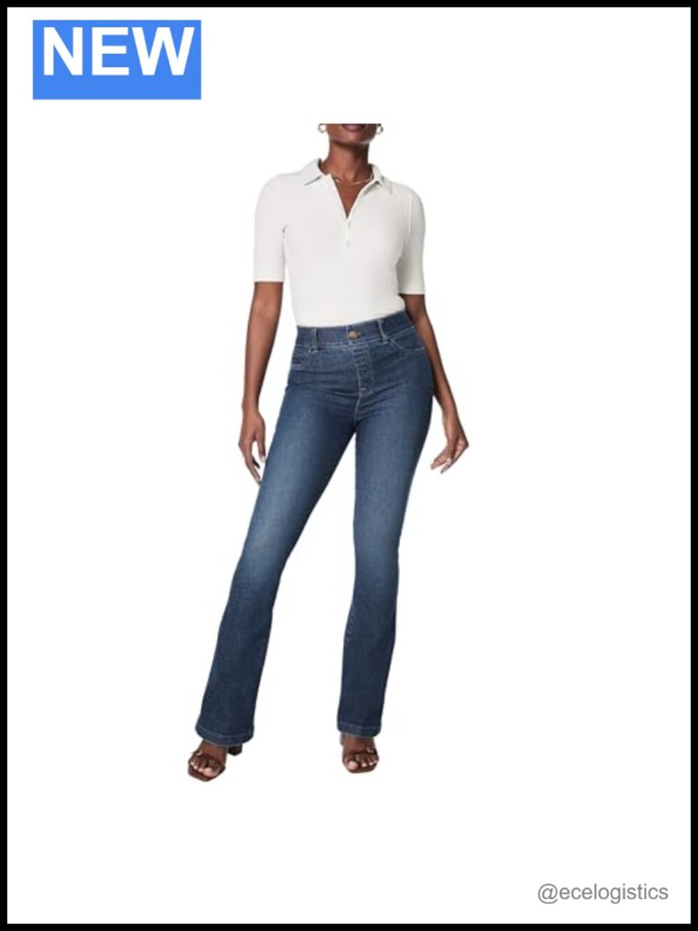 SPANXshape Flare Jeans High Rise Pull-On 4-Way Stretch Denim Medium Compression